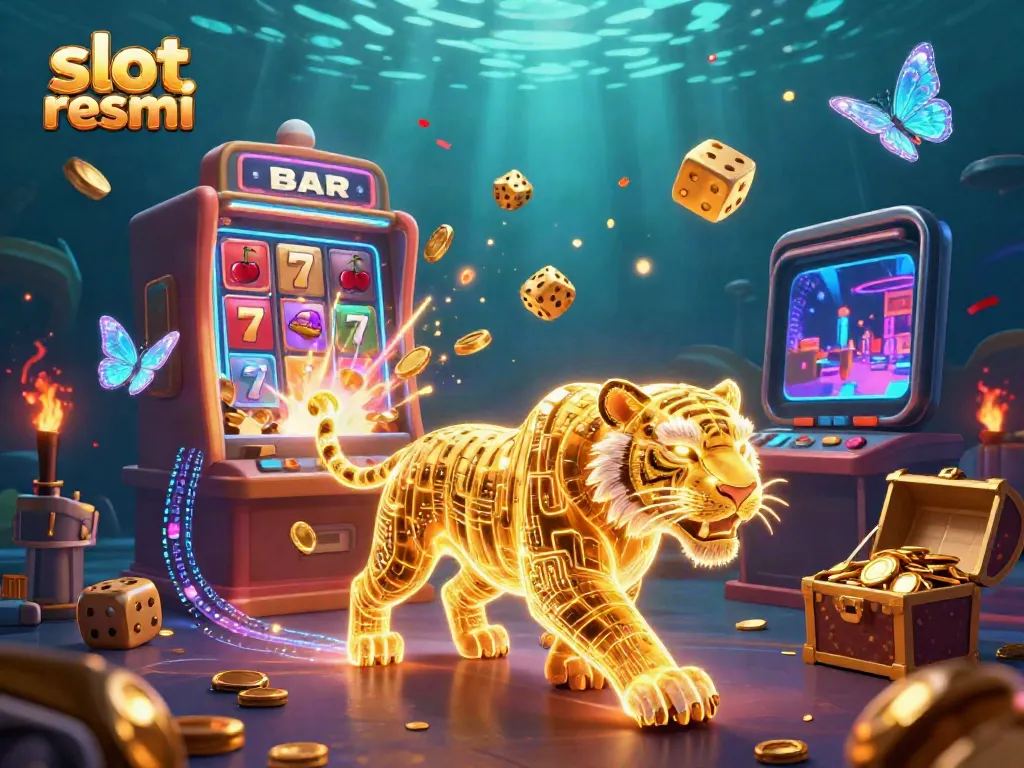 Experience slot resmi action in this vibrant casino scene filled with golden tiger magic, jackpot excitement, and colorful game elements.