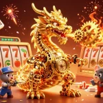 Experience the excitement of the best online casino with a vibrant scene featuring a golden dragon and dynamic game elements.